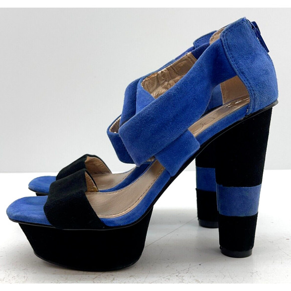 BCBG Cherry 2x Black Blue Paris Suede Platform Heels Size 6 1/2 B / 36 1/2 - Picture 3 of 11